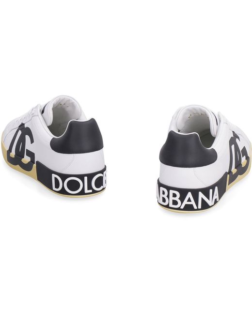 Dolce & Gabbana White Portofino Leather Low-Top Sneakers for men