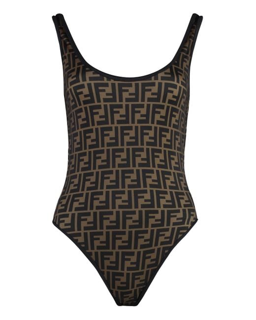 Fendi Brown One-Piece Swimsuit With Logo