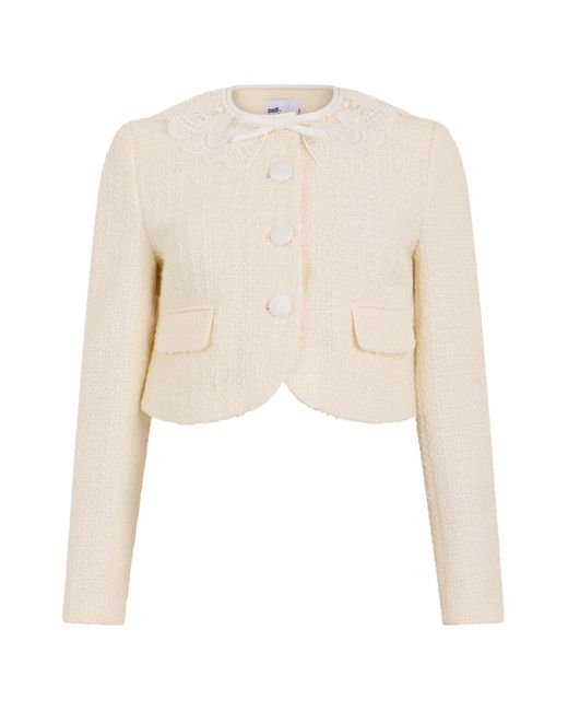 Self-Portrait Natural Bouclé Jacket With Lace Collar