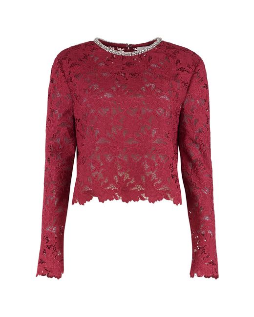 Self-Portrait Red Lace Top With Crystals