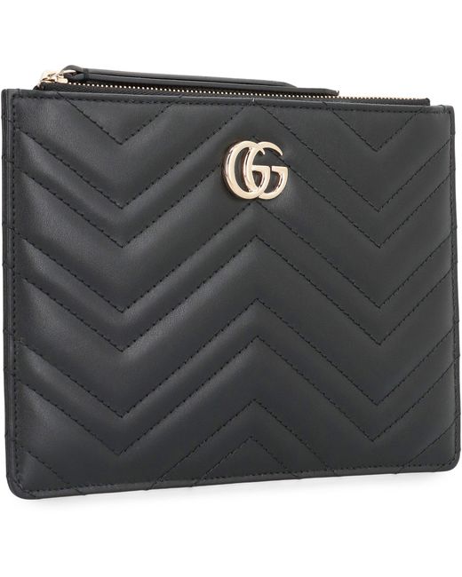 Gucci Gray Gg Marmont Leather Flat Pouch