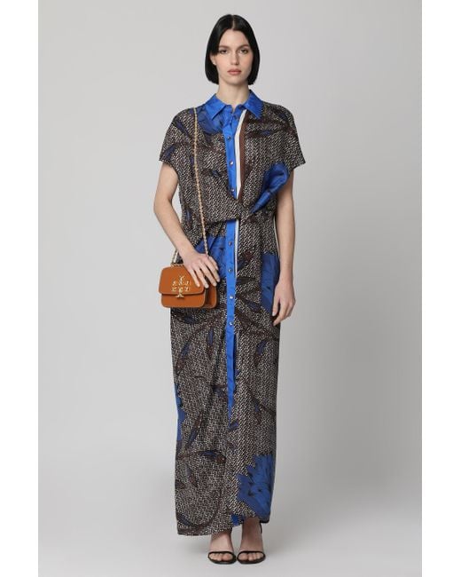 P.A.R.O.S.H. Blue Printed Silk Shirtdress