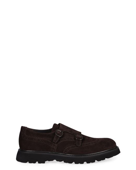 Doucal's Black Suede Monk-Strap Shoes for men
