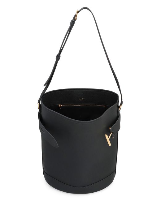 Tom Ford Black Medium Bucket Bag With Adjustable Shoulder Strap And Buckle Closure