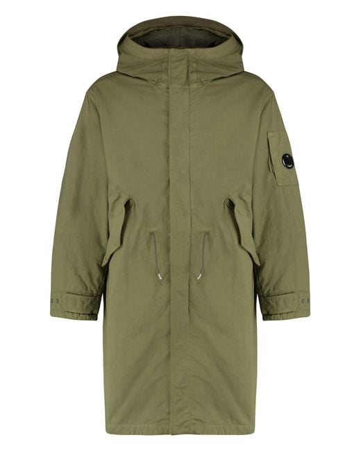 C P Company Green Hooded Cotton Parka for men