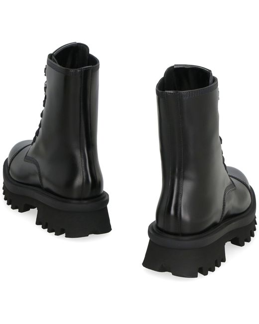 Ferragamo Leather Combat Boots in Black | Lyst