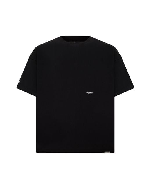 Represent Black T-Shirt With Embroidered Logo for men