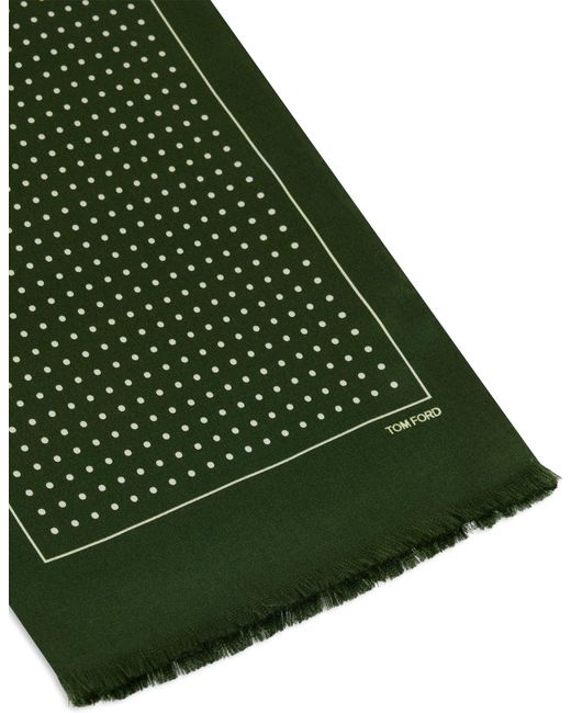 Tom Ford Green Silk Scarf With Dots for men
