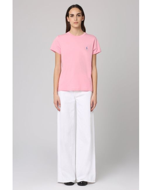 T-shirt in cotone con logo di Polo Ralph Lauren in Pink