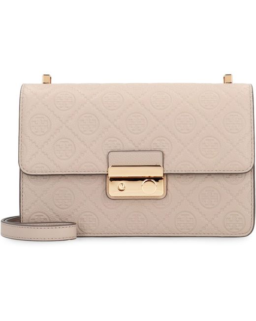 Tory Burch Natural T Monogram Leather Shoulder Bag