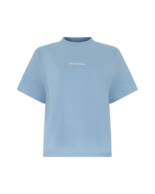 Balenciaga Blue Cotton T-Shirt With Logo