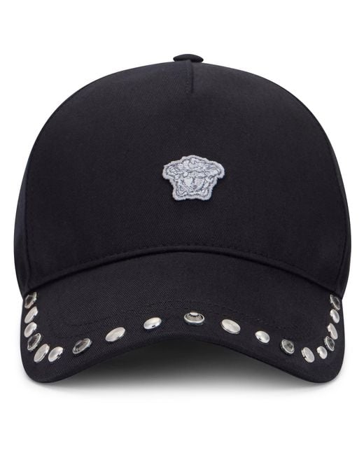 Versace Blue Cotton Hat With Logo for men