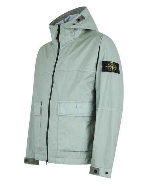 Stone Island Green Jacket With Hood And Water-Resistant Membrane for men