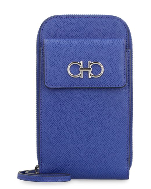 Ferragamo Blue Gancini Leather Mobile Phone Case