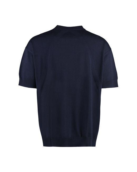 Jil Sander Blue Short Sleeve Wool Sweater for men