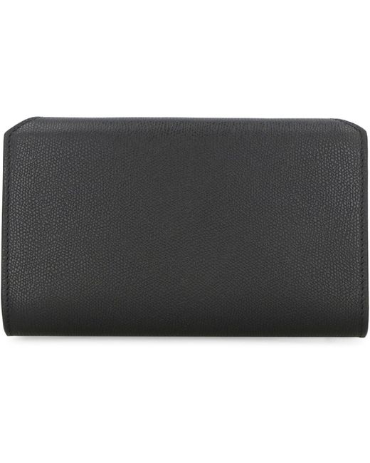 Valextra Black Nolo Leather Wallet On Chain