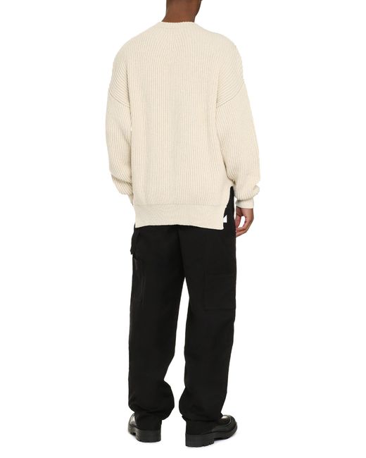 Jil Sander White Ribbed Sweater With Side Slits for men