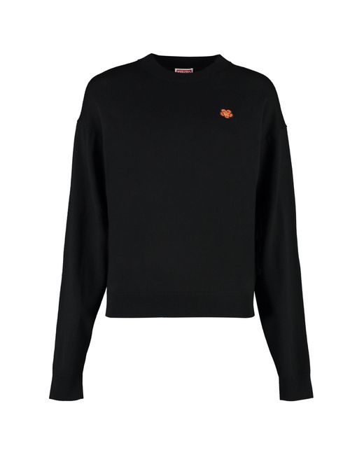 KENZO Black Ribbed Edge Wool Crew-Neck Sweater