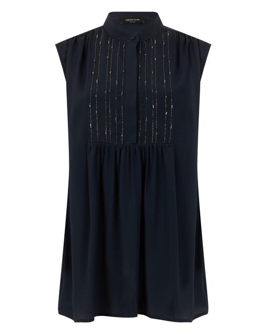 Fabiana Filippi Blue Sleeveless Blouse With Jewel Embroidery