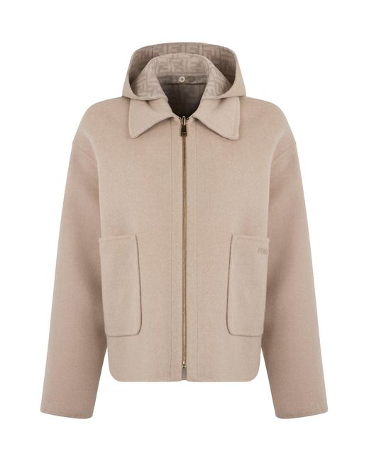 Fendi Natural Wool Jacket With Hood And Zip