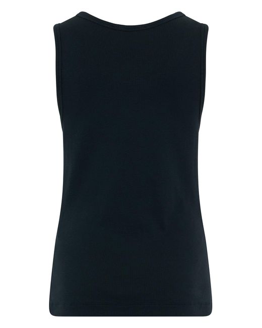 Maison Kitsuné Blue Top With Ribbing And Embroidery