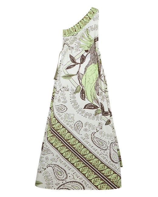 Tory Burch White One-Shoulder Dress With Floral Pattern