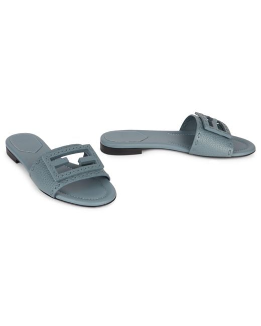 Fendi Blue Low Leather Sandals