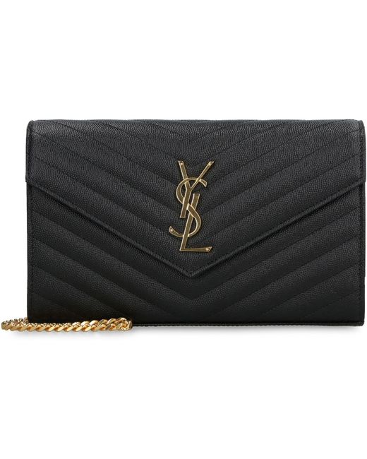 Saint Laurent Gray Cassandra Leather Wallet On Chain