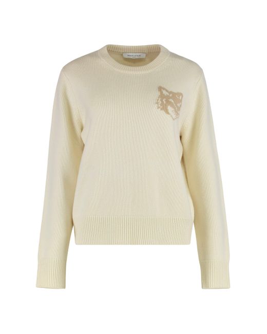 Maglione girocollo in lana di Maison Kitsuné in Natural