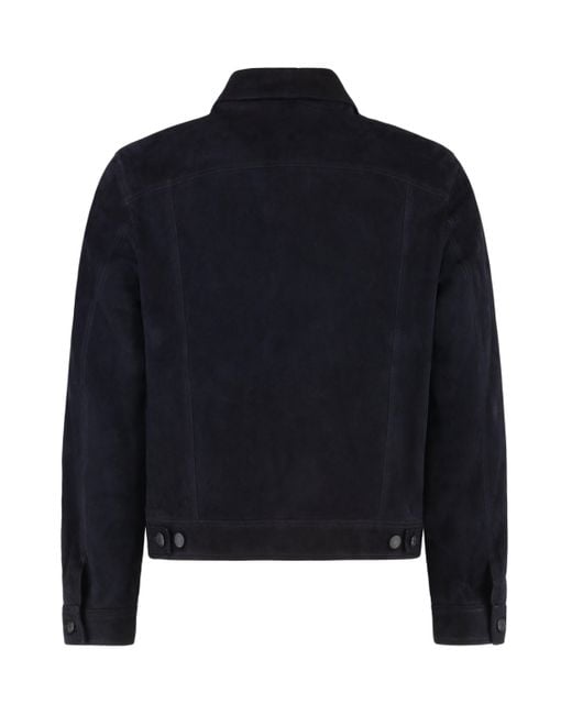 Paul Smith Blue Suede Jacket With Four Front Pockets for men