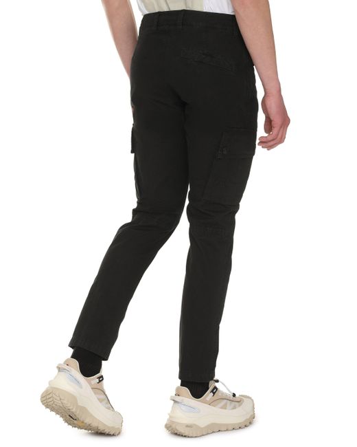 Stone Island Black Stretch Cotton Cargo Trousers for men