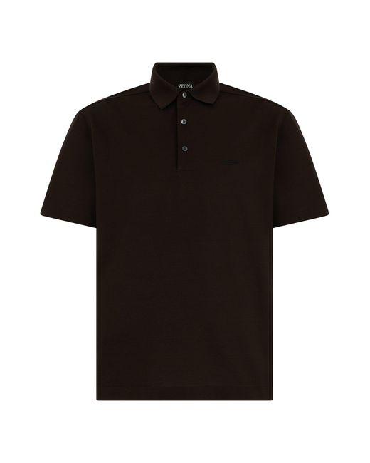 Zegna Black Cotton Polo With Short Sleeves for men