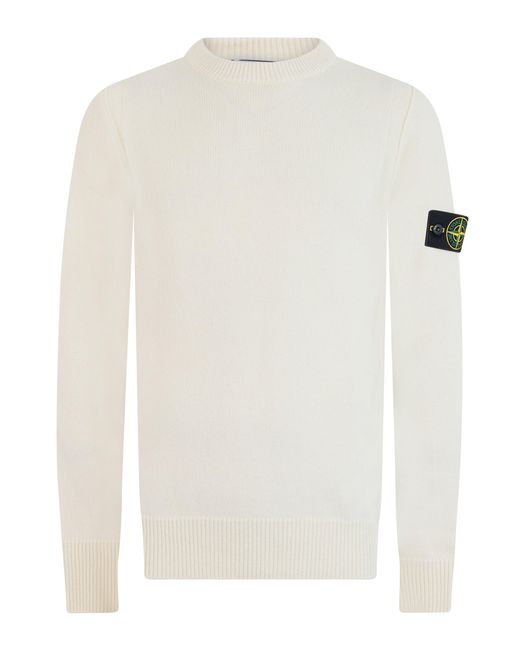 Stone Island White Crewneck Sweater for men
