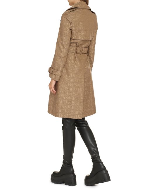 Versace Natural Allover Double-Breasted Trench Jacket