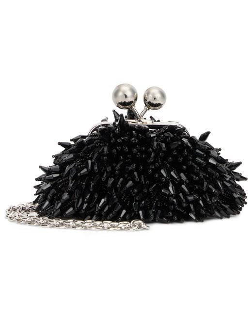 Weekend by Maxmara Black Pasticcino Mini Handbag With Pom-Pom Details And Shoulder Strap (11 Cm X 4.5 Cm X 10 Cm)