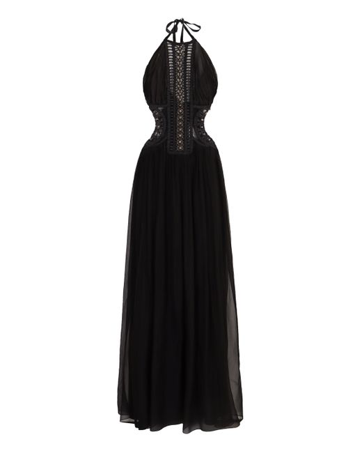 Alberta Ferretti Black Embroidered Tulle Long Dress