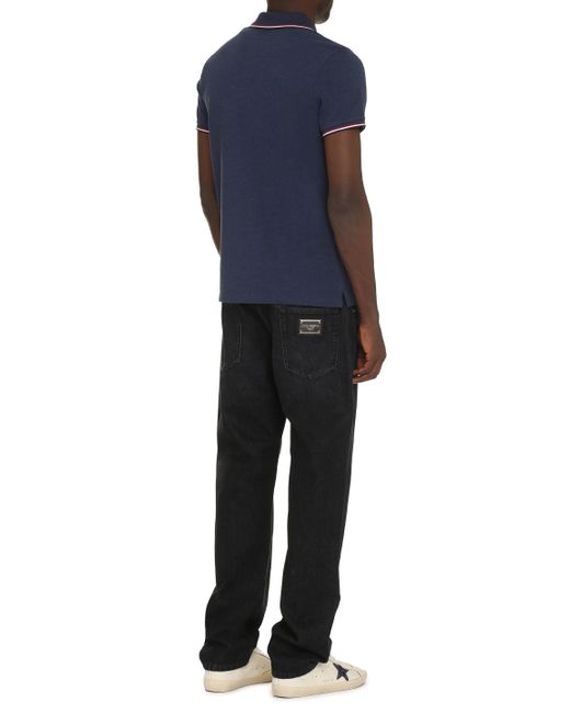Moncler Blue Short Sleeve Cotton Polo Shirt for men