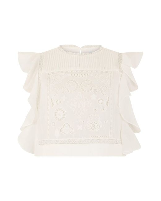 Self-Portrait White Cotton Blouse With Short Sleeves