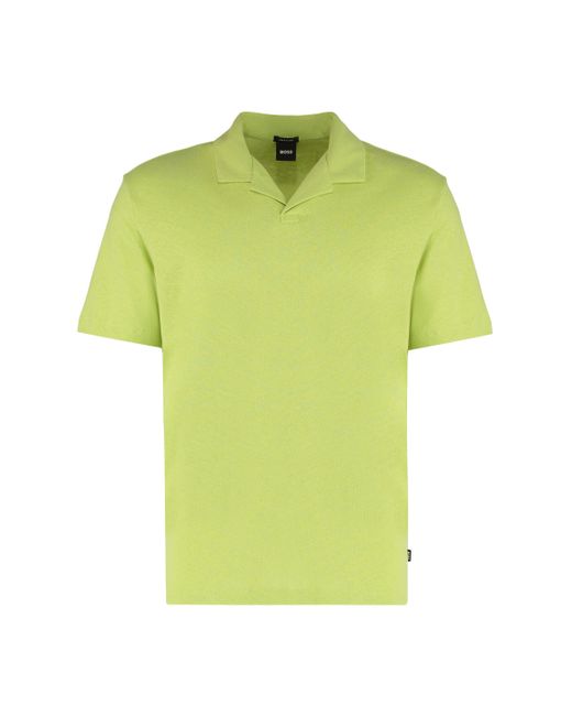 Polo in cotone e lino di Boss in Yellow da Uomo