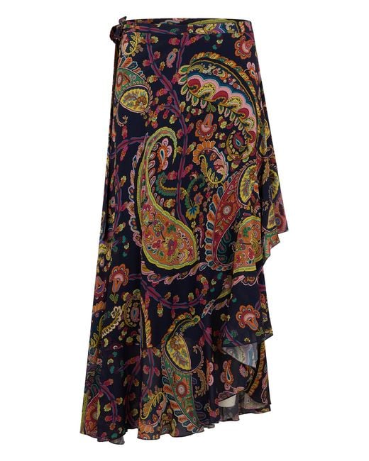 Etro Black Long Printed Skirt