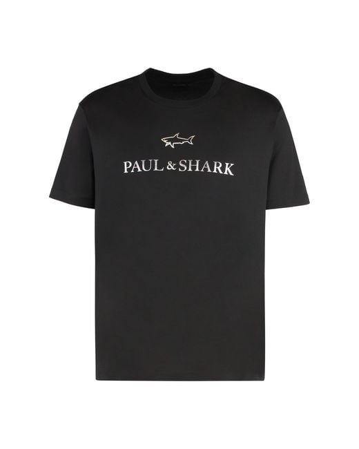 Paul & Shark Black T-shirt In Cotton Jersey With Logo Print for men