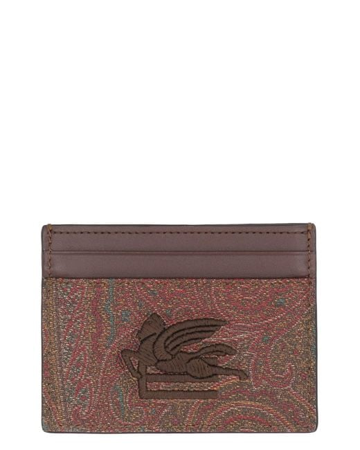 Etro Brown Coated Canvas Card Holder
