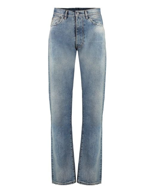 Destroyed straight leg store jeans