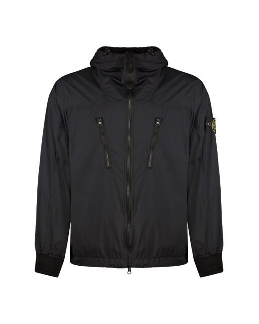 Stone Island Blue Technical Fabric Hooded Jacket for men