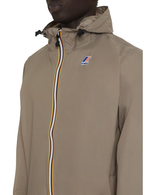 K-Way Brown Claude Hooded Nylon Jacket for men