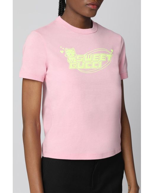 T-shirt girocollo in cotone di Gucci in Pink