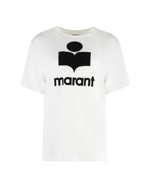 T-shirt Zewel in lino con logo di Isabel Marant in White
