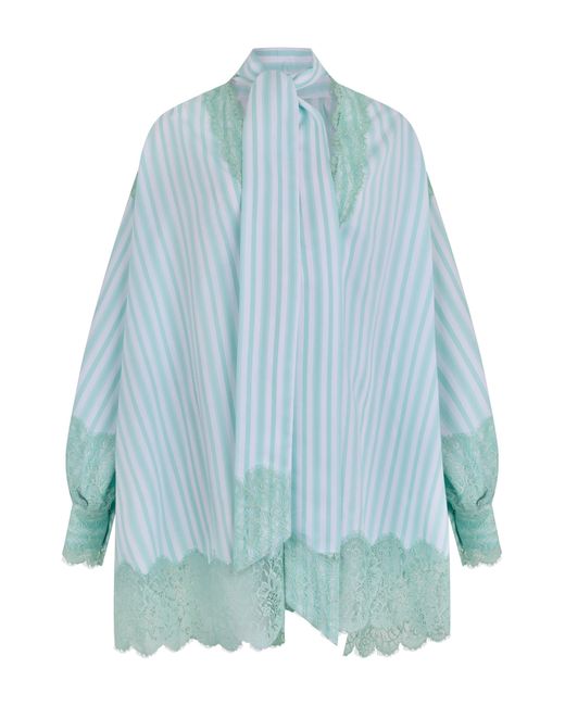 LES FILLES D'EVA Blue Oversized Shirt With Lace Details