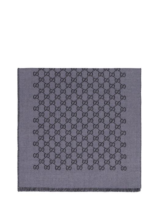 Gucci Gray Wool Gg Jacquard Scarf for men