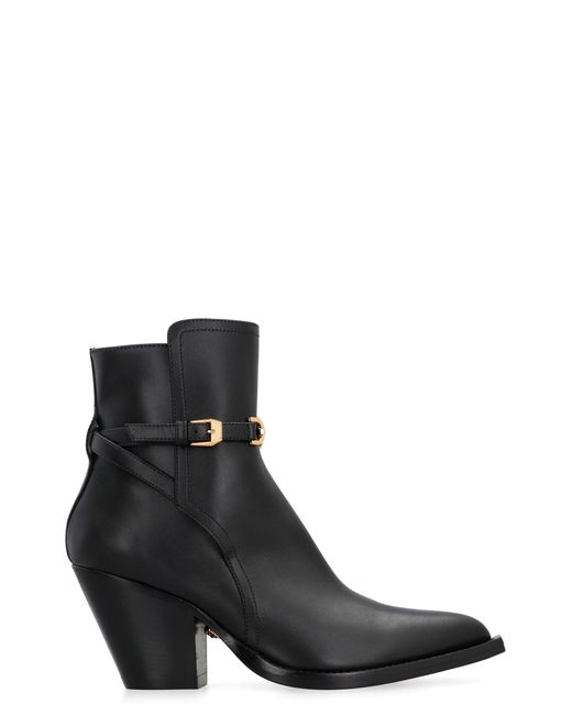 Versace Black Leather Ankle Boots